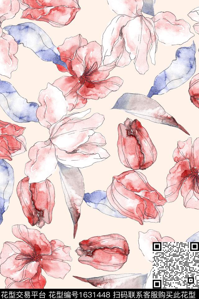 花卉女装清爽底花卉数码印花华亿平台下载（图片编号: 1631448） - 瓦栏（Walan）