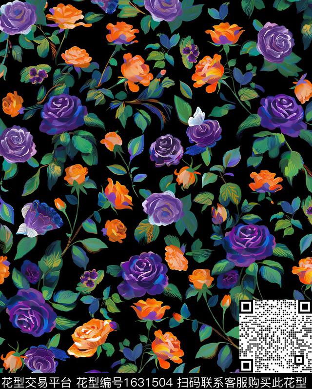 年轻女装小碎花油画华亿平台数码印花华亿平台下载（图片编号: 1631504） - 瓦栏（Walan）