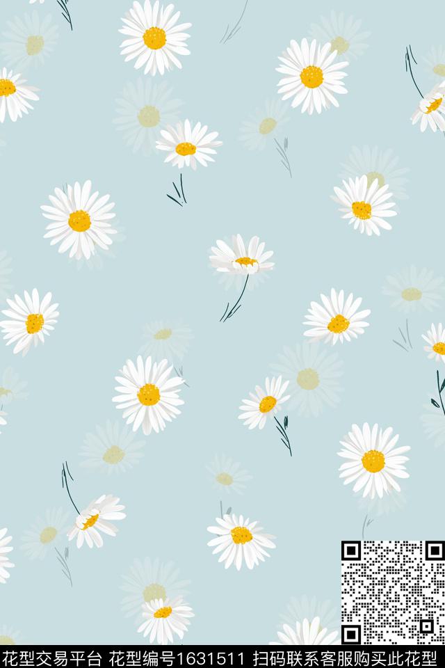 雏菊影花花卉数码印花华亿平台下载（图片编号: 1631511） - 瓦栏（Walan）