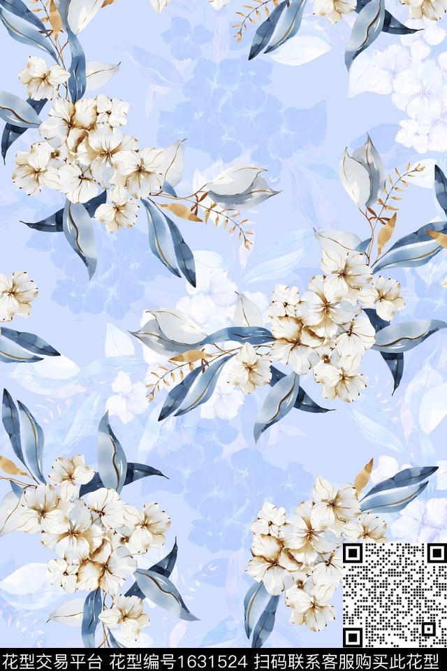 水彩花卉影花花卉数码印花华亿平台下载（图片编号: 1631524） - 瓦栏（Walan）