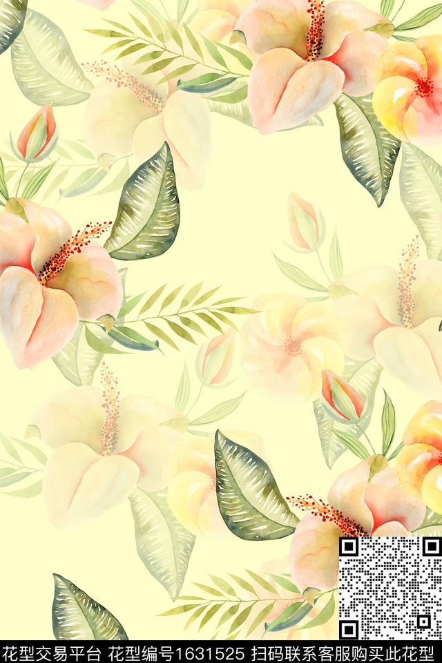 水彩花卉影花花卉数码印花华亿平台下载（图片编号: 1631525） - 瓦栏（Walan）