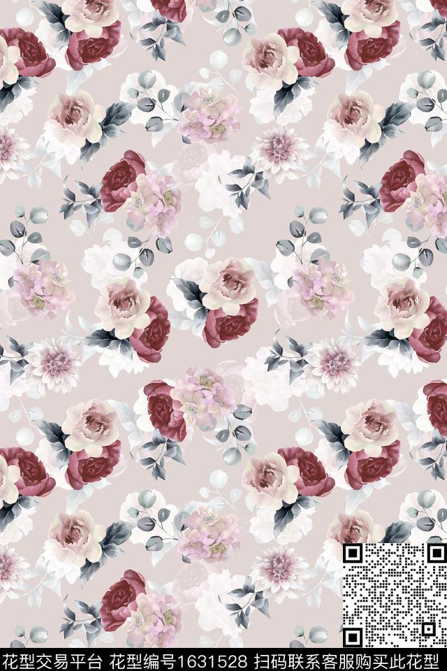 水彩花卉影花花卉数码印花华亿平台下载（图片编号: 1631528） - 瓦栏（Walan）