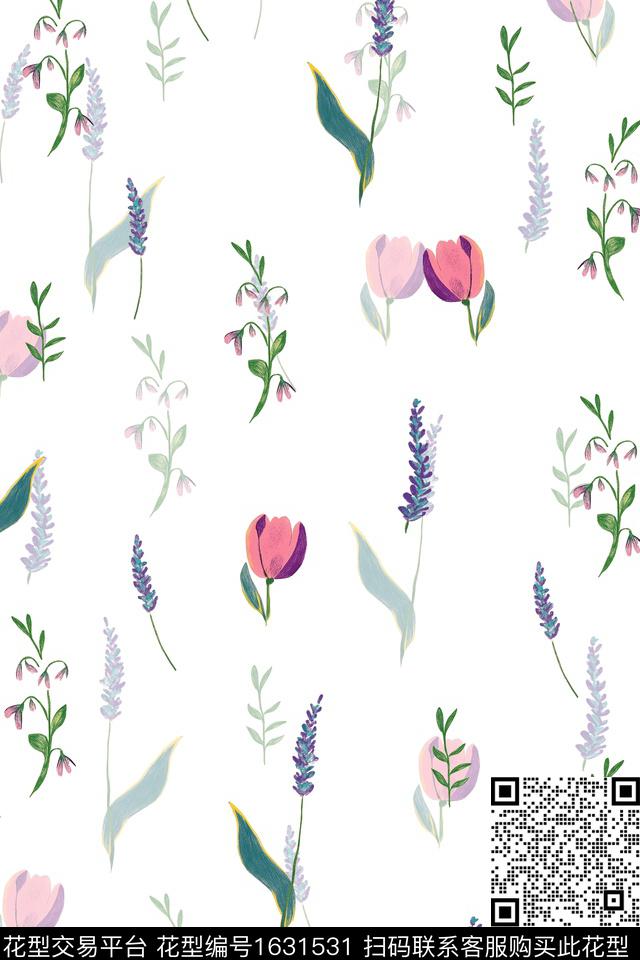小清新影花花卉数码印花华亿平台下载（图片编号: 1631531） - 瓦栏（Walan）