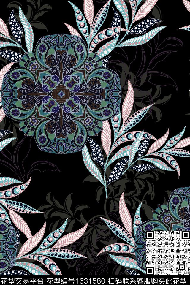 民族风中老年绿植树叶数码印花华亿平台下载（图片编号: 1631580） - 瓦栏（Walan）