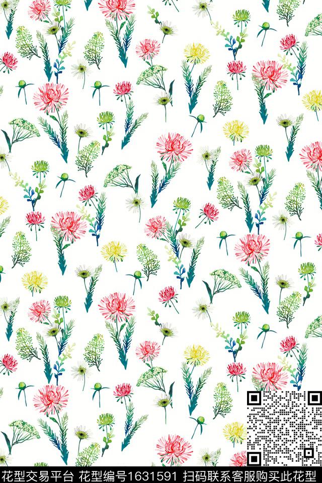 年轻女装小清新花卉数码印花华亿平台下载（图片编号: 1631591） - 瓦栏（Walan）