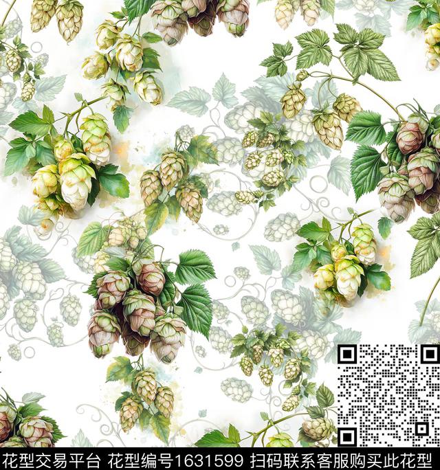 花卉啤酒花影花数码印花华亿平台下载（图片编号: 1631599） - 瓦栏（Walan）