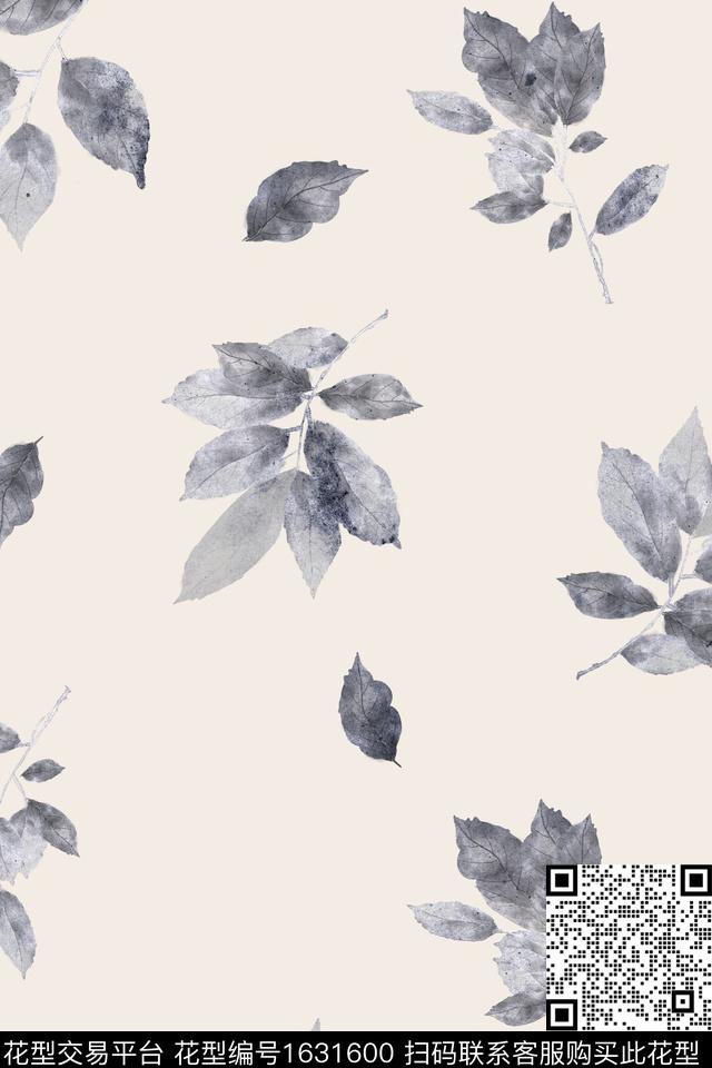 中国风跳接绿植树叶数码印花华亿平台下载（图片编号: 1631600） - 瓦栏（Walan）
