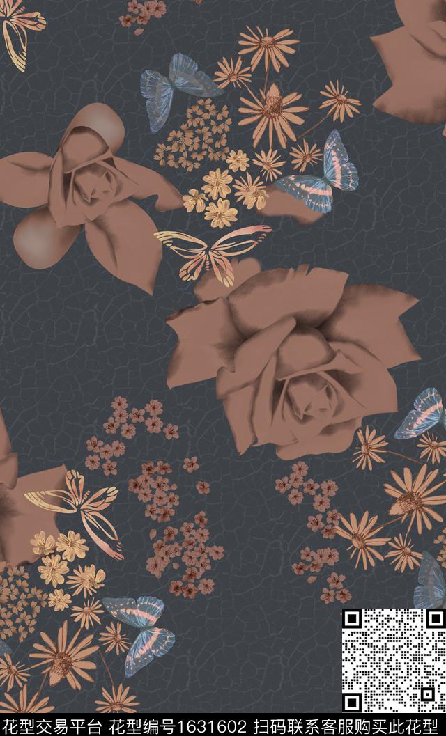 大花蝴蝶跳接数码印花华亿平台下载（图片编号: 1631602） - 瓦栏（Walan）