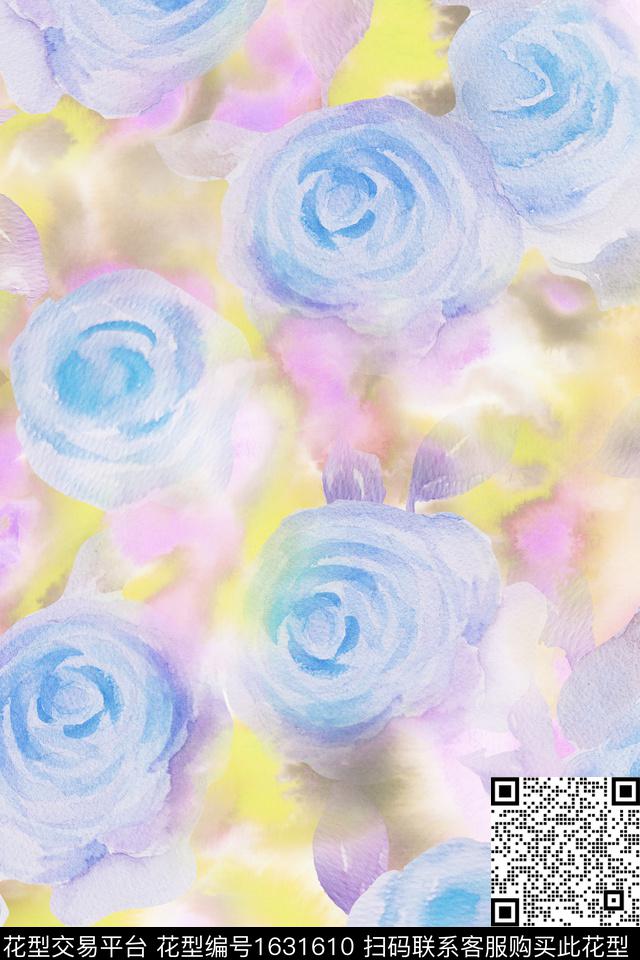 花卉水彩花卉抽象花卉数码印花华亿平台下载（图片编号: 1631610） - 瓦栏（Walan）
