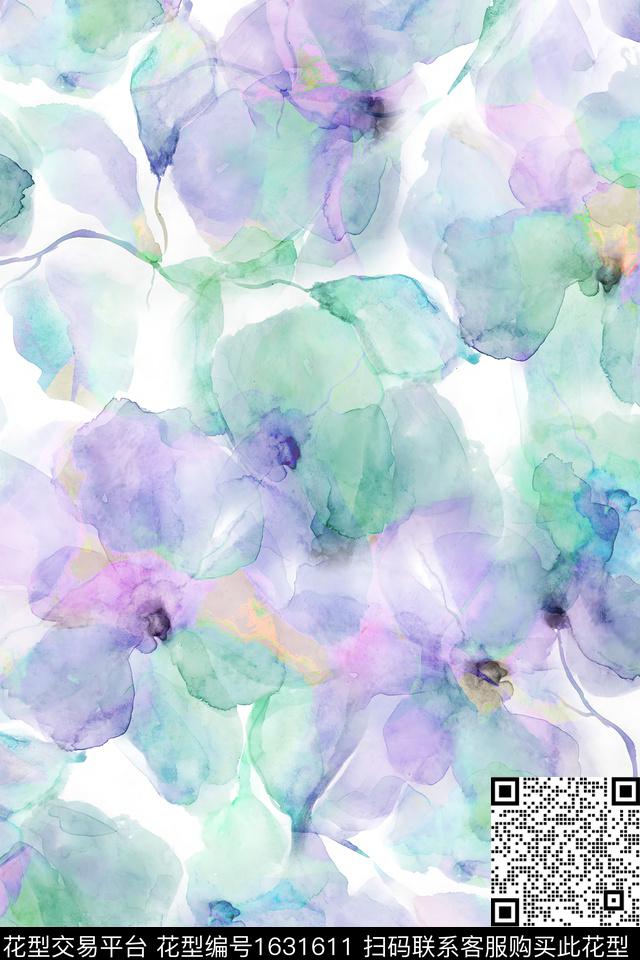 抽象水彩抽象花卉数码印花华亿平台下载（图片编号: 1631611） - 瓦栏（Walan）