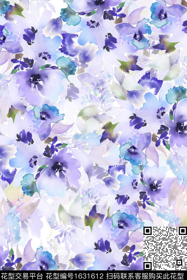 花卉水彩花卉抽象花卉数码印花华亿平台下载（图片编号: 1631612） - 瓦栏（Walan）