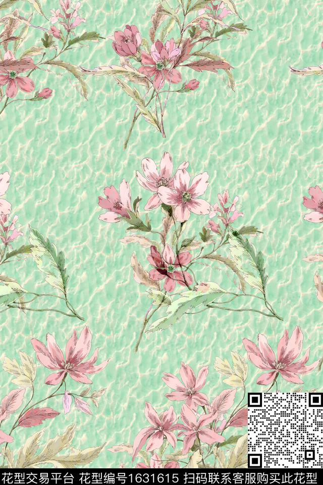 花卉水彩花卉肌理底纹数码印花华亿平台下载（图片编号: 1631615） - 瓦栏（Walan）