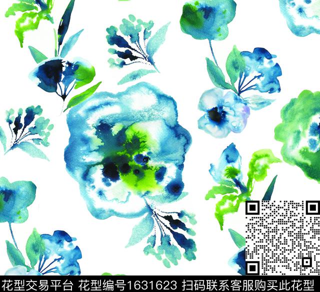 花卉水彩花卉白底花数码印花华亿平台下载（图片编号: 1631623） - 瓦栏（Walan）