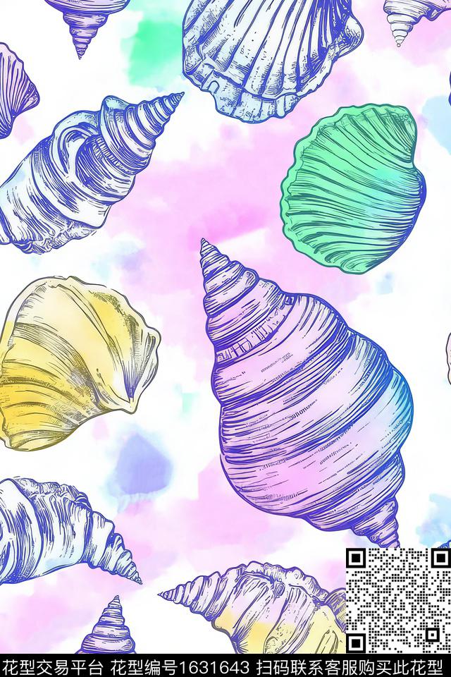 七彩贝壳海洋数码印花华亿平台下载（图片编号: 1631643） - 瓦栏（Walan）