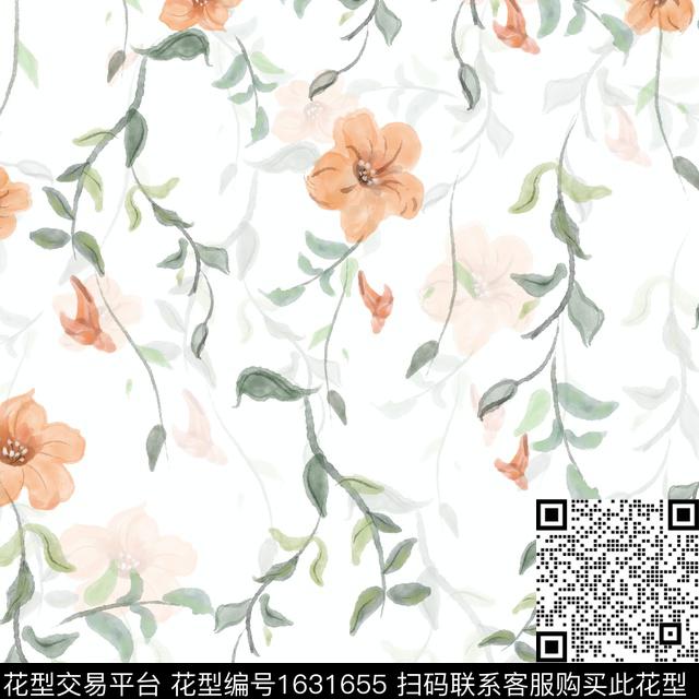 花卉小清新水彩花卉数码印花华亿平台下载（图片编号: 1631655） - 瓦栏（Walan）