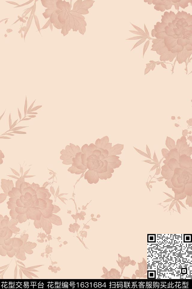 花卉复古数码印花华亿平台下载（图片编号: 1631684） - 瓦栏（Walan）