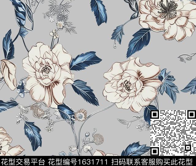 清爽底花卉花卉数码印花华亿平台下载（图片编号: 1631711） - 瓦栏（Walan）