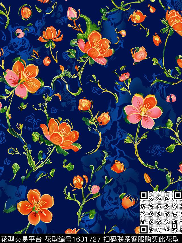 抽象小碎花花卉数码印花华亿平台下载（图片编号: 1631727） - 瓦栏（Walan）