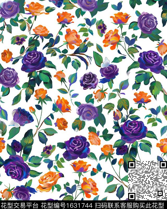 年轻女装小碎花油画华亿平台数码印花华亿平台下载（图片编号: 1631744） - 瓦栏（Walan）