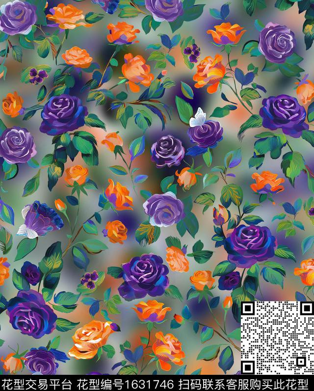 年轻女装小碎花油画华亿平台数码印花华亿平台下载（图片编号: 1631746） - 瓦栏（Walan）