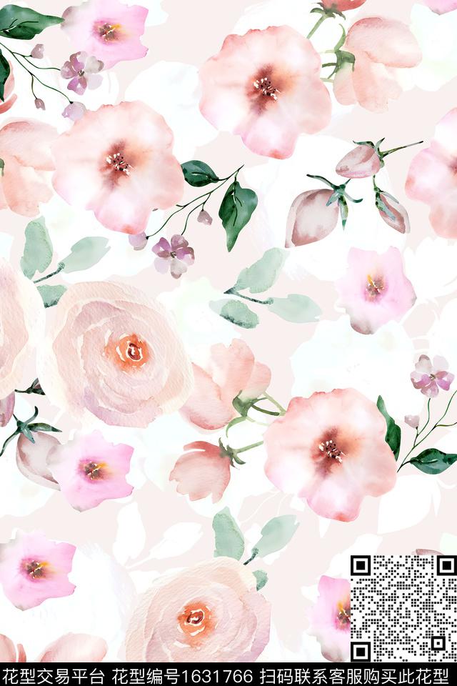 小清新水彩花卉剪影数码印花华亿平台下载（图片编号: 1631766） - 瓦栏（Walan）