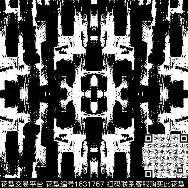 黑白对称笔触数码印花华亿平台下载（图片编号: 1631767） - 瓦栏（Walan）