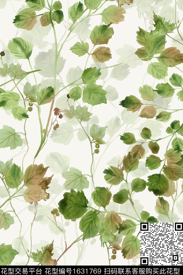 小清新水彩影花数码印花华亿平台下载（图片编号: 1631769） - 瓦栏（Walan）