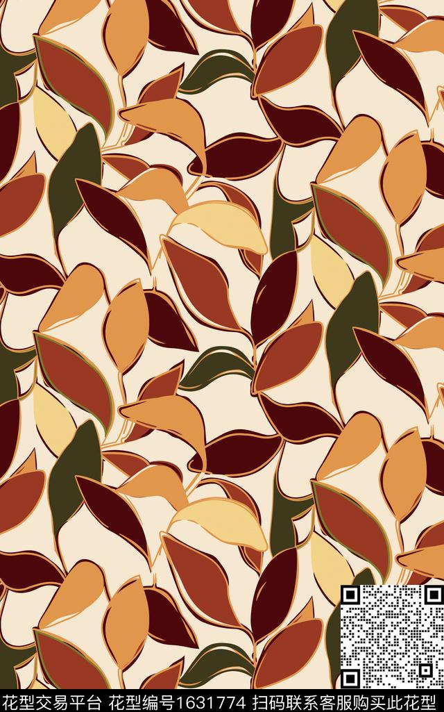 抽象绿植树叶叶子传统印花华亿平台下载（图片编号: 1631774） - 瓦栏（Walan）