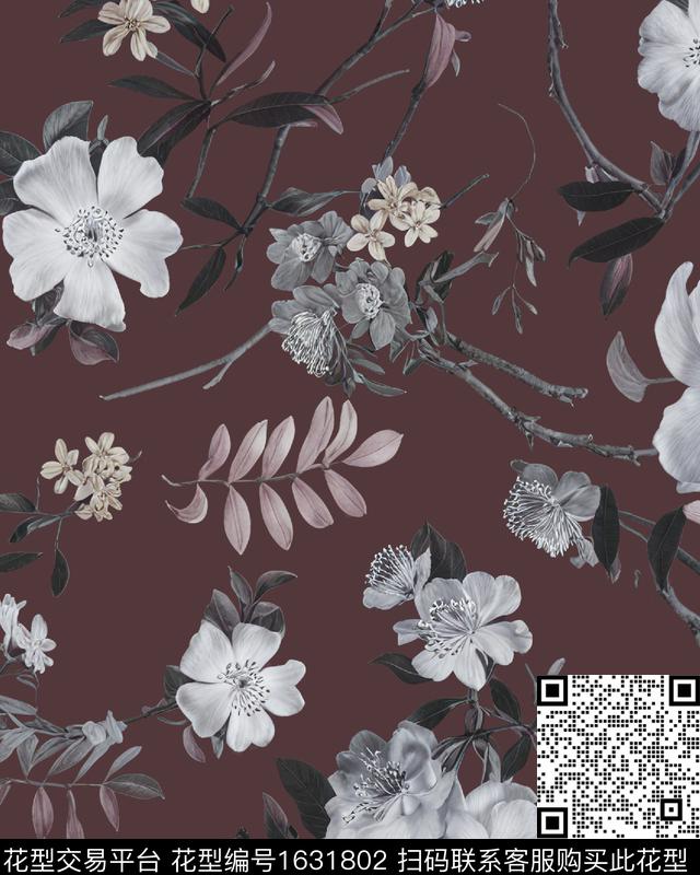 清爽底花卉花卉中老年数码印花华亿平台下载（图片编号: 1631802） - 瓦栏（Walan）