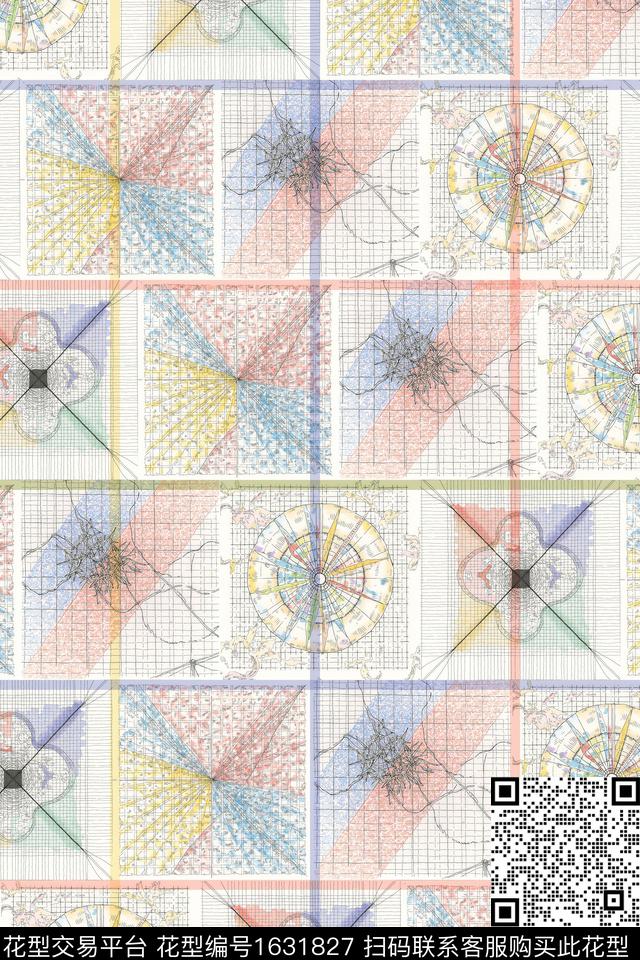 几何格子水彩数码印花华亿平台下载（图片编号: 1631827） - 瓦栏（Walan）