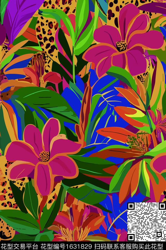 花卉豹纹热带数码印花华亿平台下载（图片编号: 1631829） - 瓦栏（Walan）