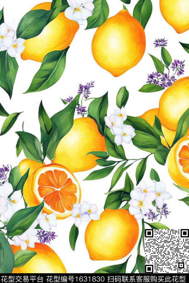 花卉柠檬清爽数码印花华亿平台下载（图片编号: 1631830） - 瓦栏（Walan）
