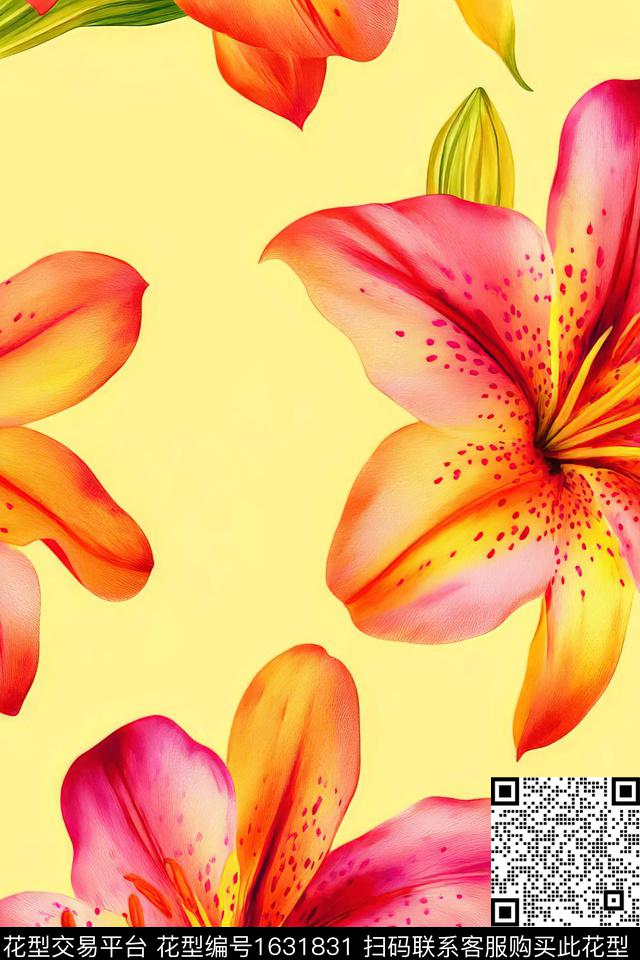花卉大花百合花数码印花华亿平台下载（图片编号: 1631831） - 瓦栏（Walan）