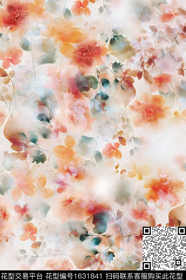 水彩花卉花卉烂花数码印花华亿平台下载（图片编号: 1631841） - 瓦栏（Walan）