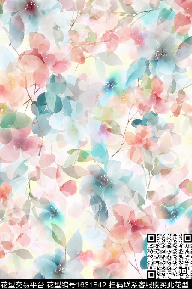 水彩花卉花卉烂花数码印花华亿平台下载（图片编号: 1631842） - 瓦栏（Walan）