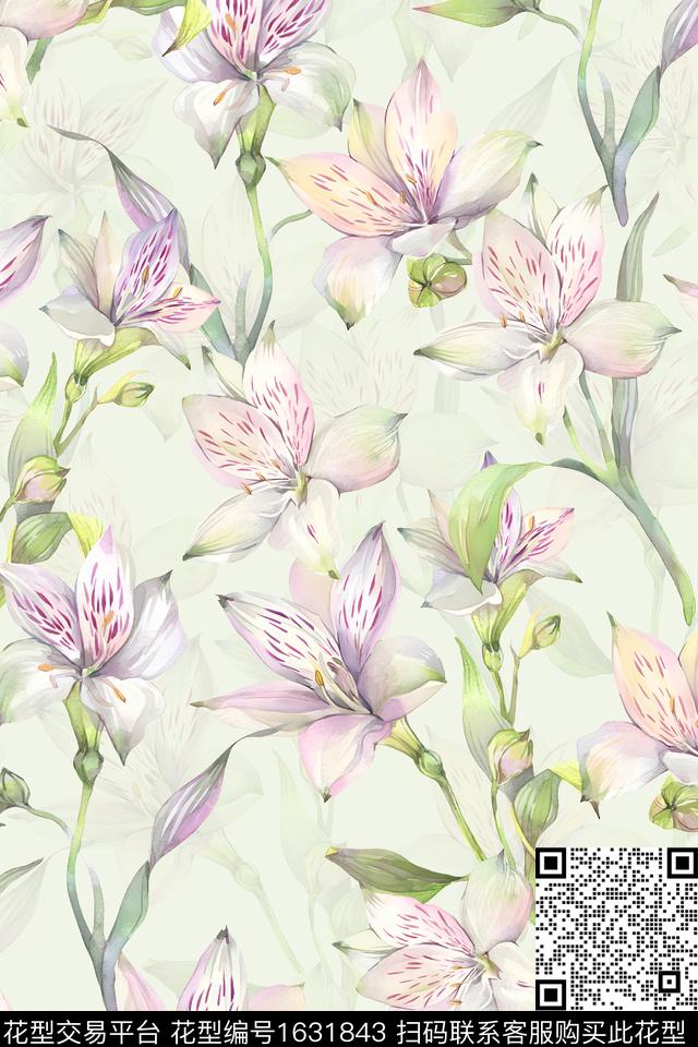 花卉水彩花卉影花数码印花华亿平台下载（图片编号: 1631843） - 瓦栏（Walan）