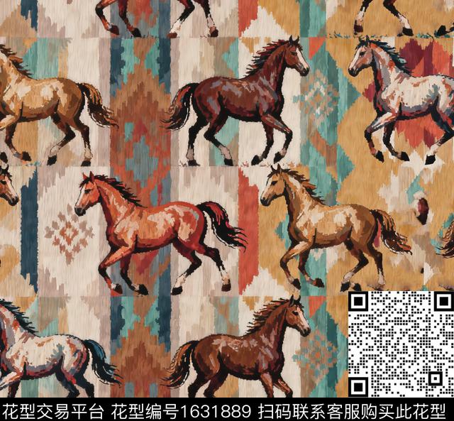 马动物民族风数码印花华亿平台下载（图片编号: 1631889） - 瓦栏（Walan）