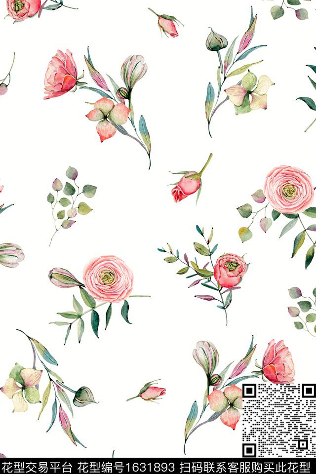 年轻女装白底花花卉数码印花华亿平台下载（图片编号: 1631893） - 瓦栏（Walan）