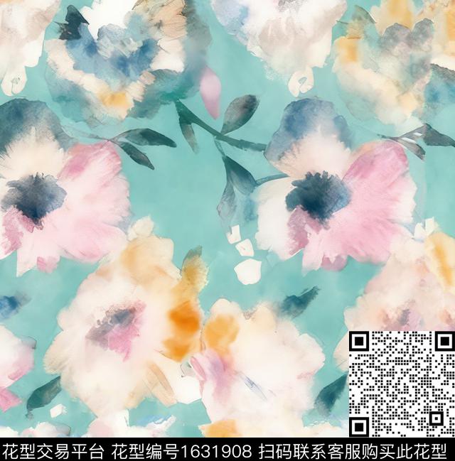 花卉水彩花卉抽象花卉数码印花华亿平台下载（图片编号: 1631908） - 瓦栏（Walan）