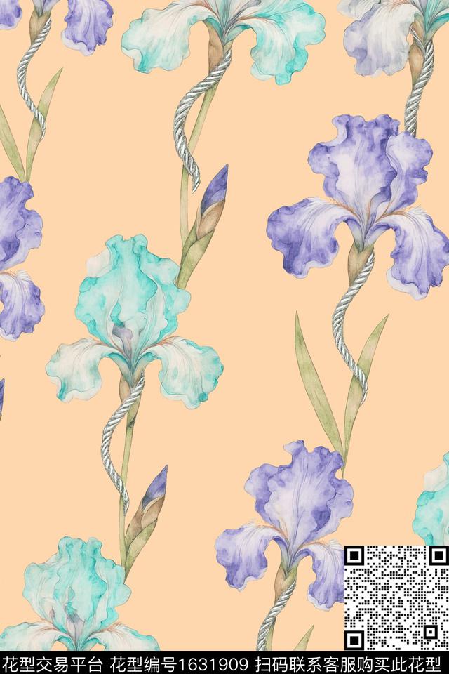花卉水彩花卉鸢尾数码印花华亿平台下载（图片编号: 1631909） - 瓦栏（Walan）