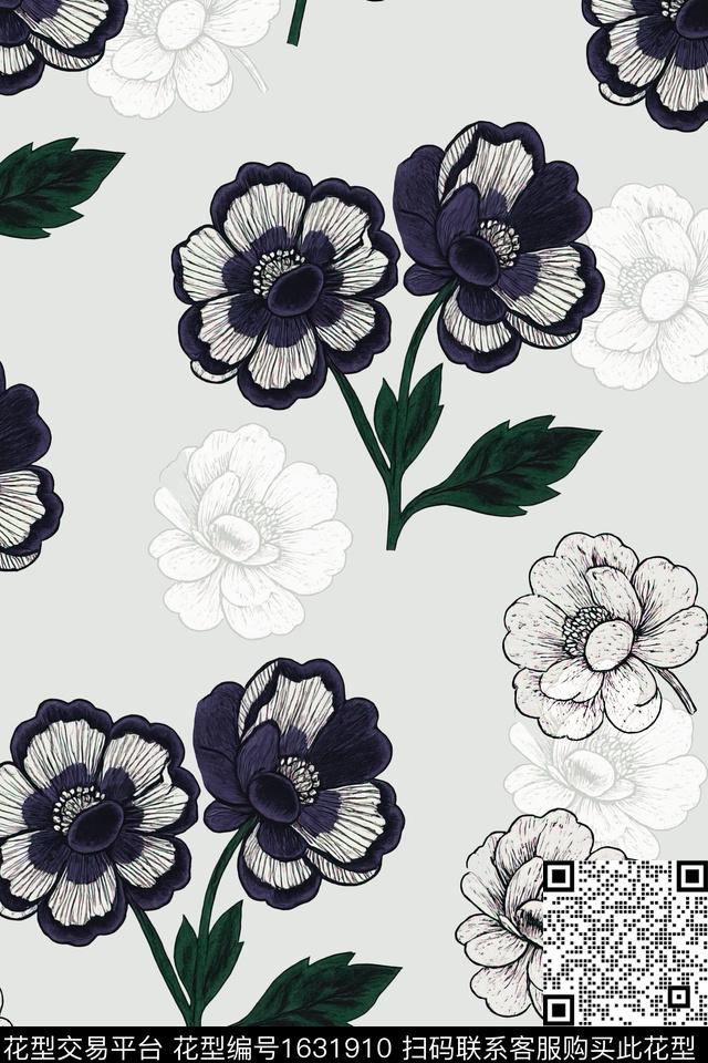 花卉影花大花数码印花华亿平台下载（图片编号: 1631910） - 瓦栏（Walan）