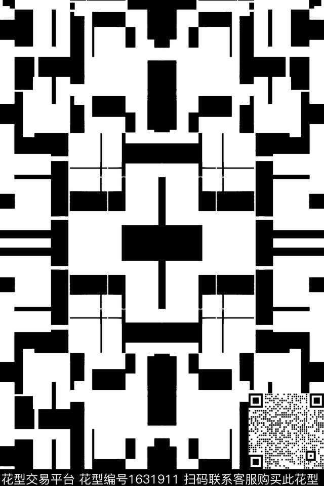 黑白对称几何传统印花华亿平台下载（图片编号: 1631911） - 瓦栏（Walan）