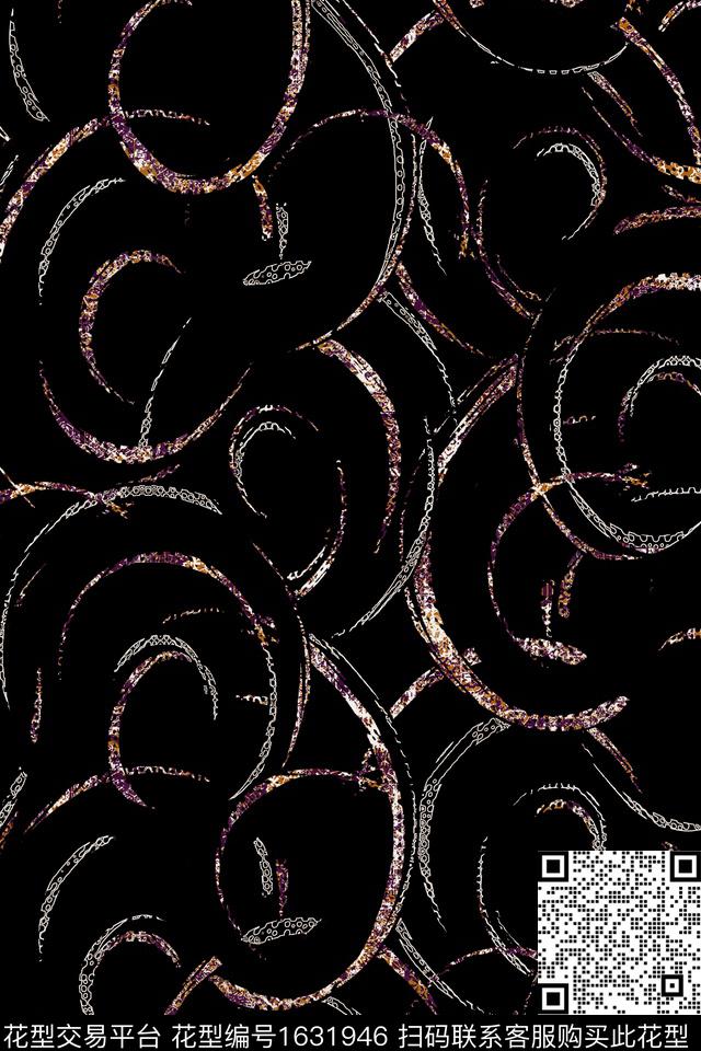中老年抽象黑底花卉数码印花华亿平台下载（图片编号: 1631946） - 瓦栏（Walan）