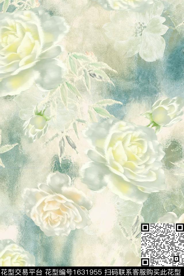 花卉大花模糊花卉数码印花华亿平台下载（图片编号: 1631955） - 瓦栏（Walan）