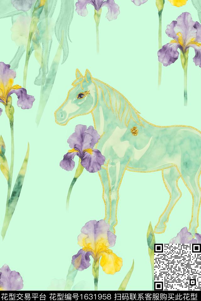 花卉水彩花卉鸢尾花数码印花华亿平台下载（图片编号: 1631958） - 瓦栏（Walan）