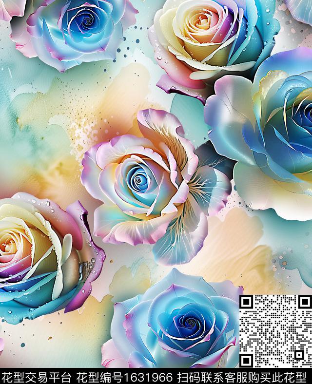 水彩花卉花卉大花数码印花华亿平台下载（图片编号: 1631966） - 瓦栏（Walan）