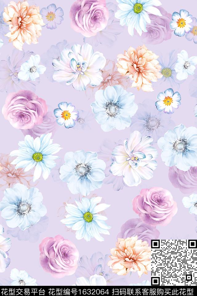 花卉水彩花卉影花数码印花华亿平台下载（图片编号: 1632064） - 瓦栏（Walan）