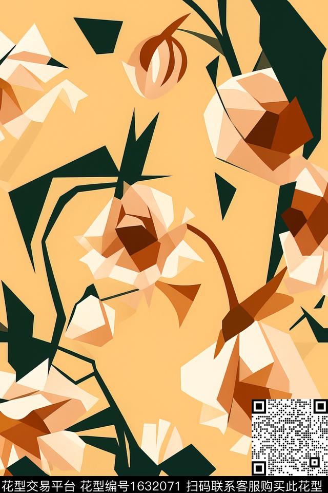 植物花卉抽象花卉数码印花华亿平台下载（图片编号: 1632071） - 瓦栏（Walan）