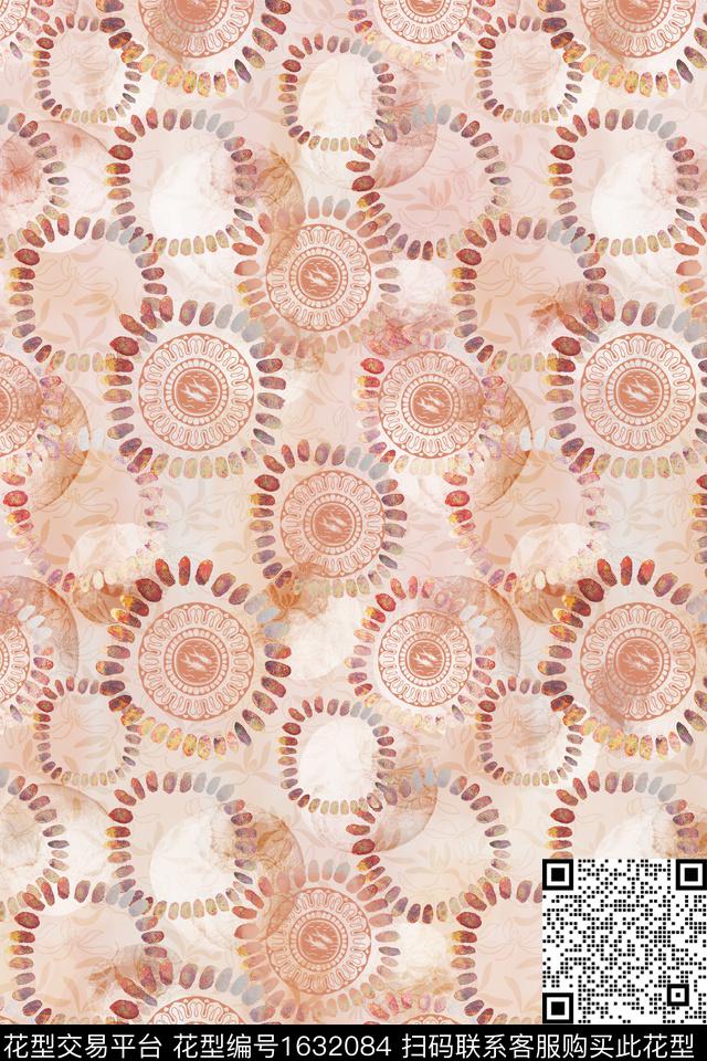 民族风彩色几何水彩数码印花华亿平台下载（图片编号: 1632084） - 瓦栏（Walan）