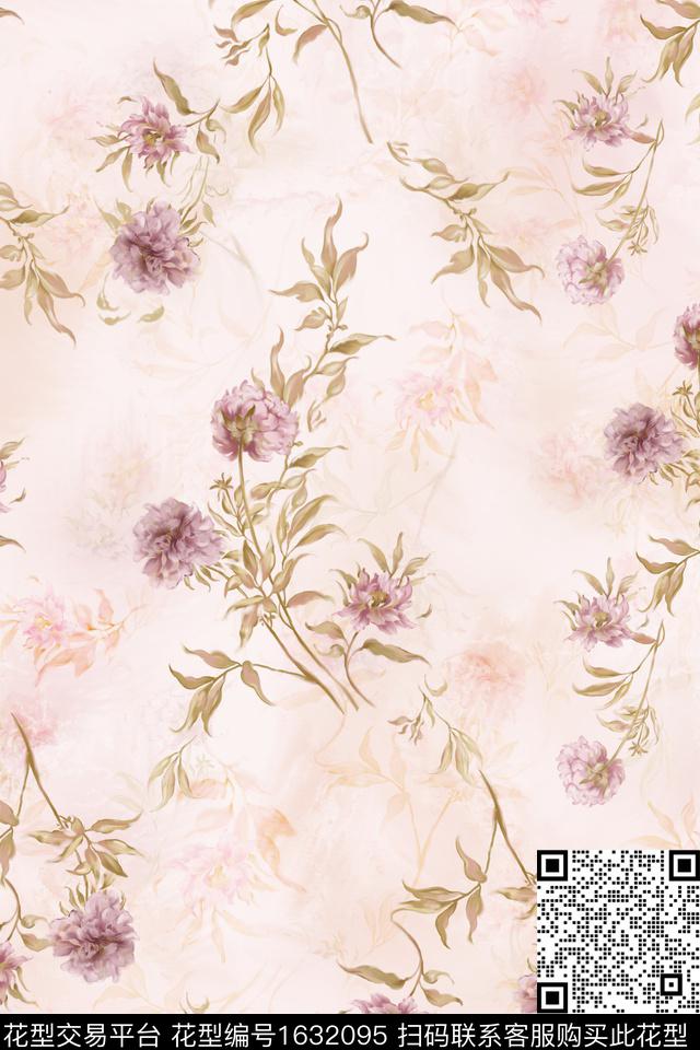 花卉水彩花卉芍药花数码印花华亿平台下载（图片编号: 1632095） - 瓦栏（Walan）